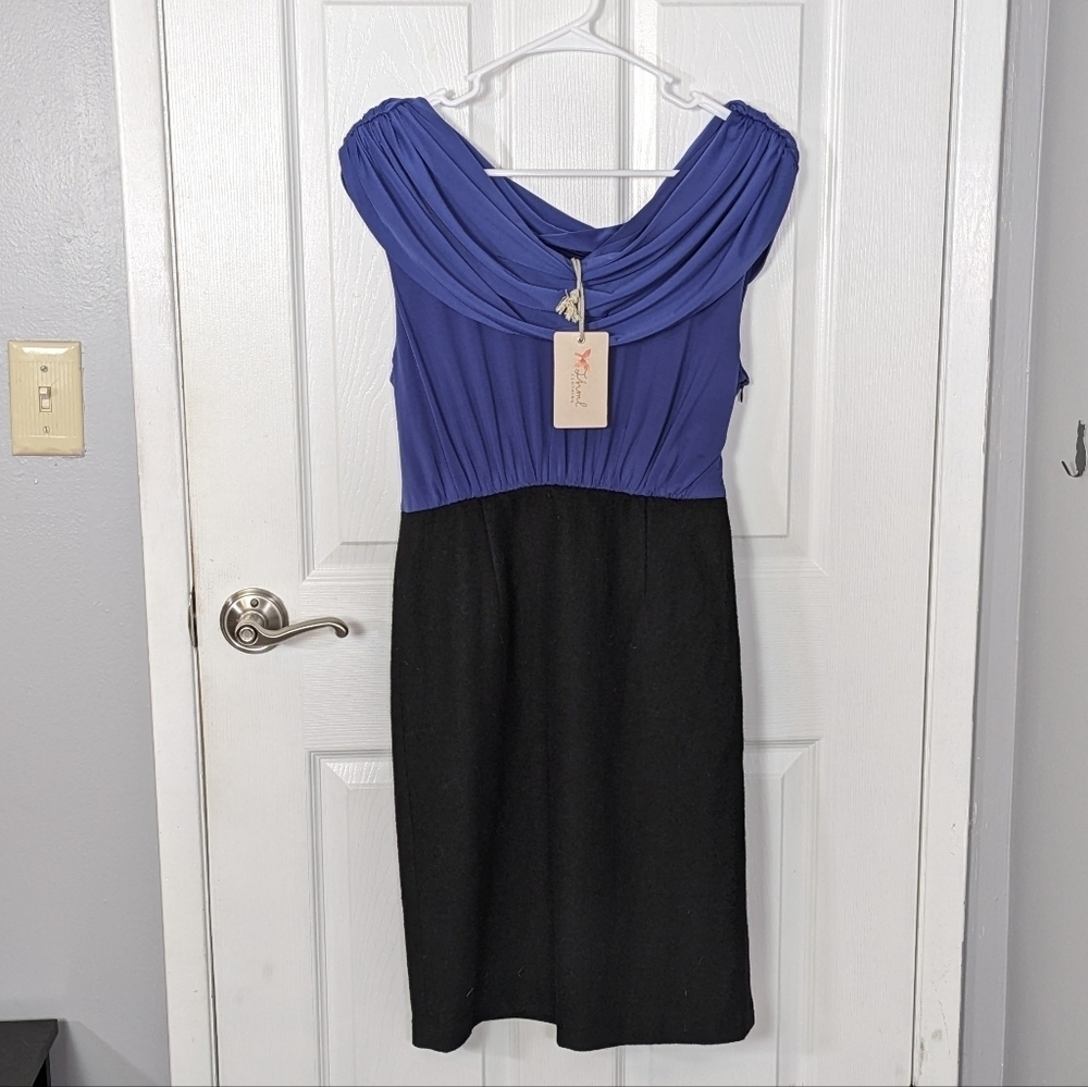 New THML Wool Blend Office Siren Pencil Skirt Dress in Blue/Black Size Medium